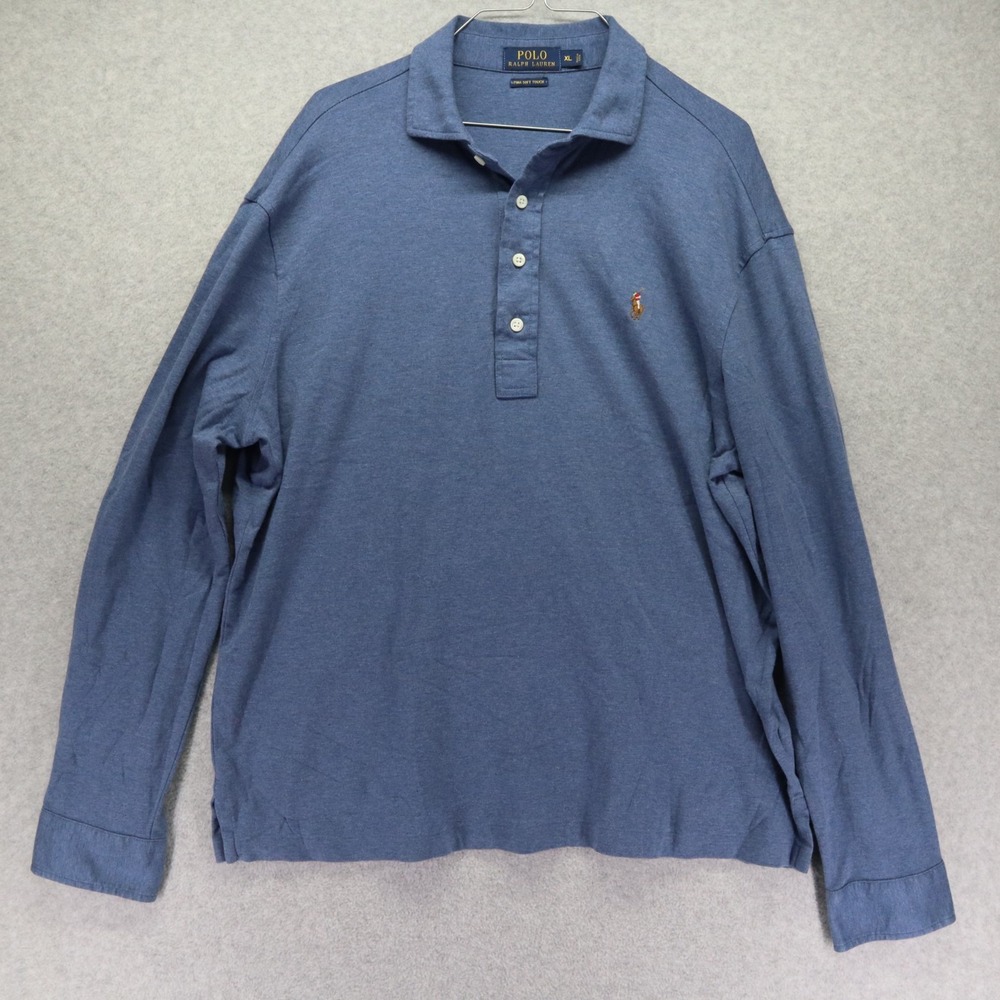 Polo‎ Ralph Lauren Shirt Mens XL Pima Soft Touch Flesh Pony Blue Long Sleeve